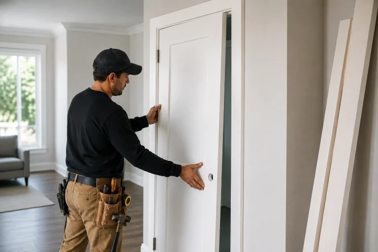 Contractor installing an interior door - My Express Handyman LLC