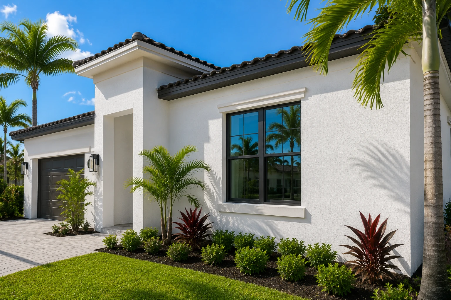 Finished stucco home exterior